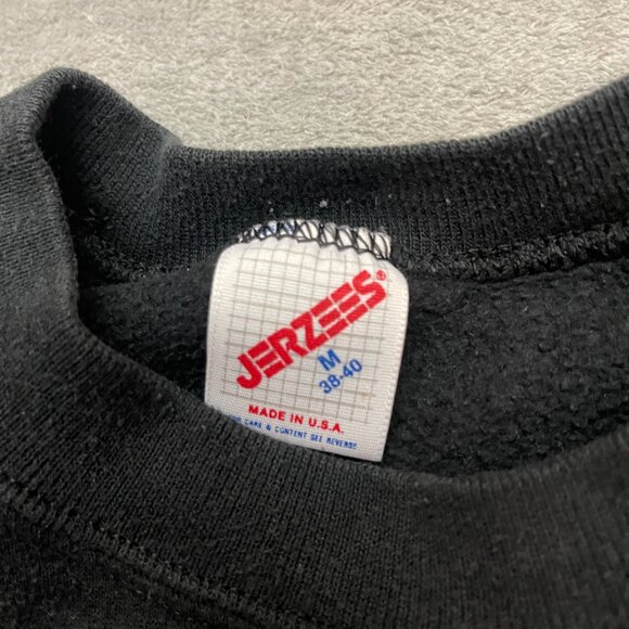 Vintage 90s Jerzees Sweatshirt Mens Medium Black Blank Crewneck Made In USA - Picture 2 of 7